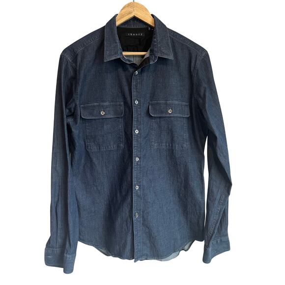 Theory Barham C Turini Slim Fit Button Down Shirt Indigo Blue M - Picture 1 of 9